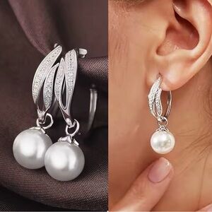 Elegant Silver Pearl Drop Earrings new